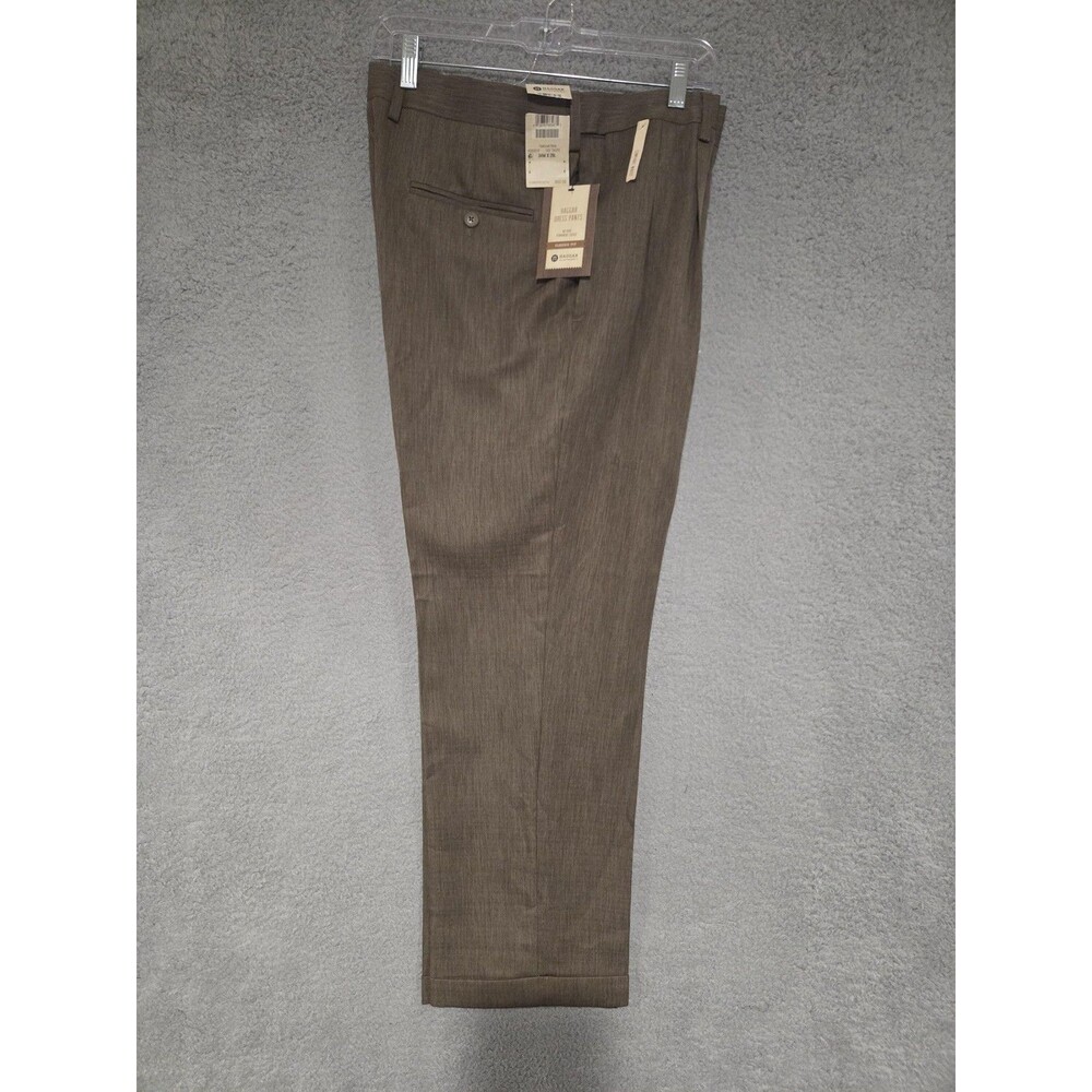 Haggar Dress Pants Mens 34x29 Taupe‎ Classic Fit Pleated Cuffed Academia Preppy